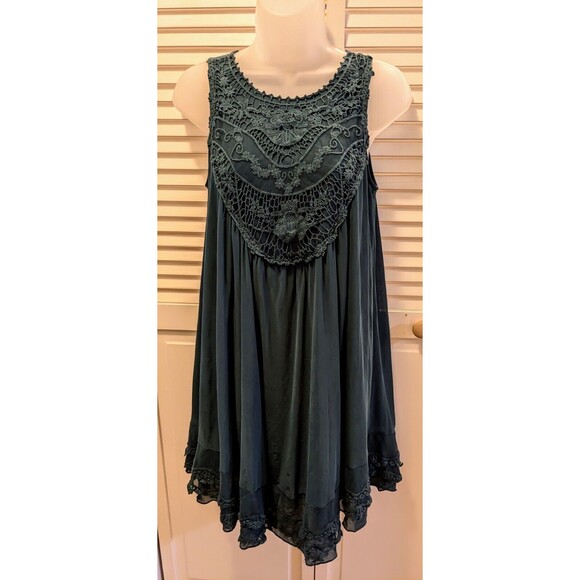 Alter'd State Boho Dark Teal Green Nylon Sleeveless Flowy Trapeze Swing Dress S - Picture 1 of 3